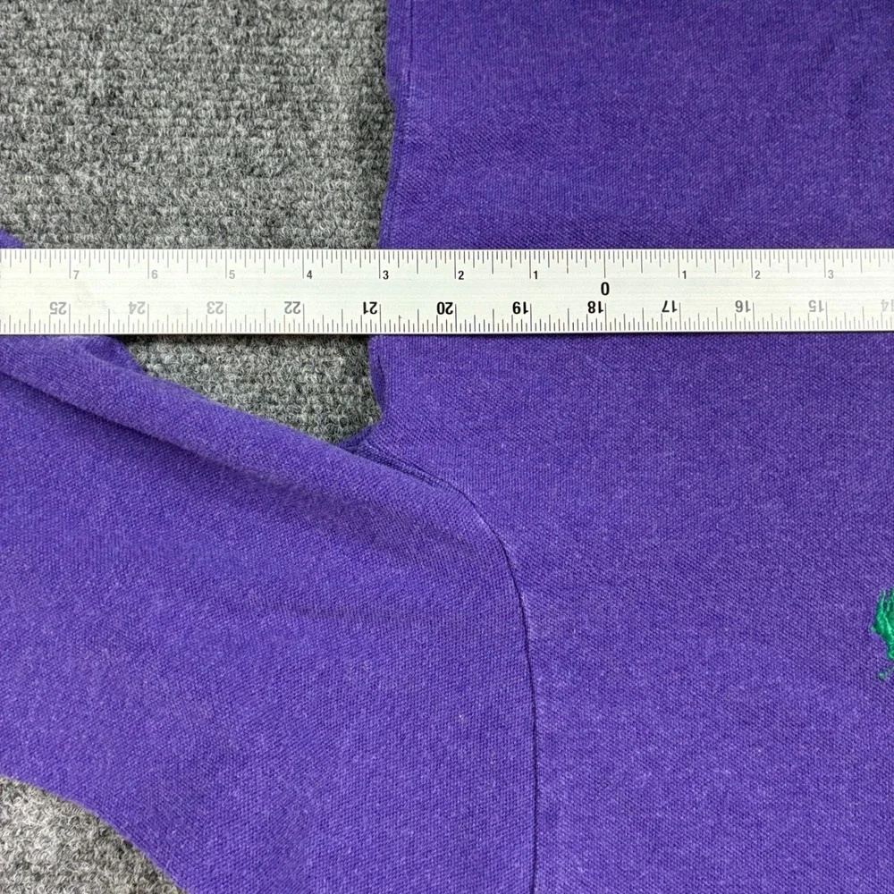 Polo Ralph Lauren Mens Purple Long Sleeve Pique Polo Shirt Green Pony Logo M